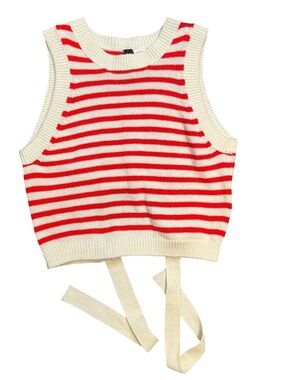 Striped Knit Crop Top in Cream + Red Small